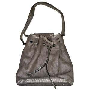 Eric Javits Metallic Gold Straw Bucket Bag Drawstring Shoulder Purse